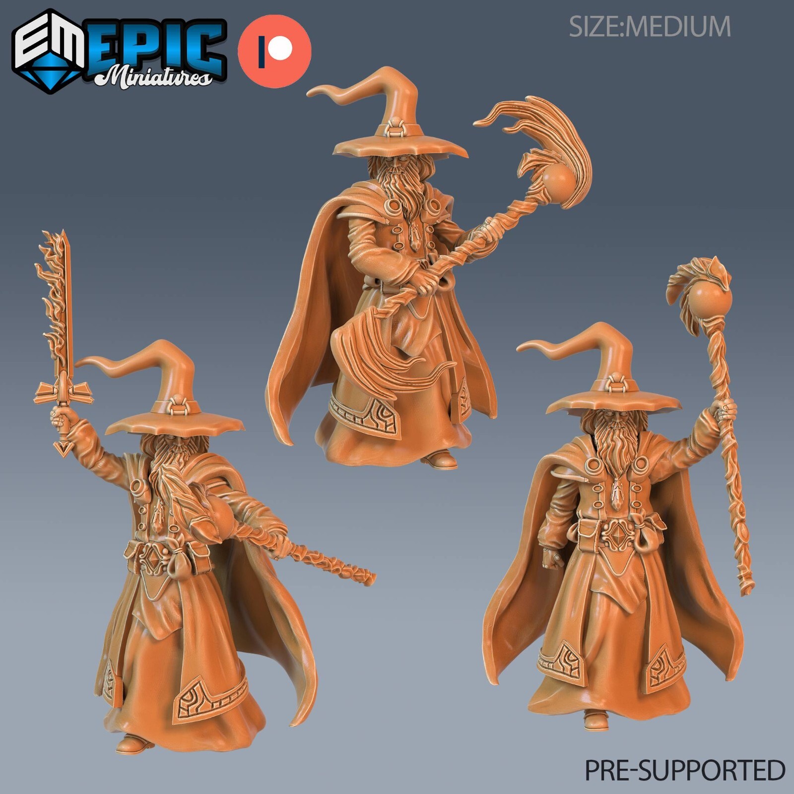 Grey Wizard DnD Dungeons and Dragons Mage Miniature - Epic Miniatures 28mm