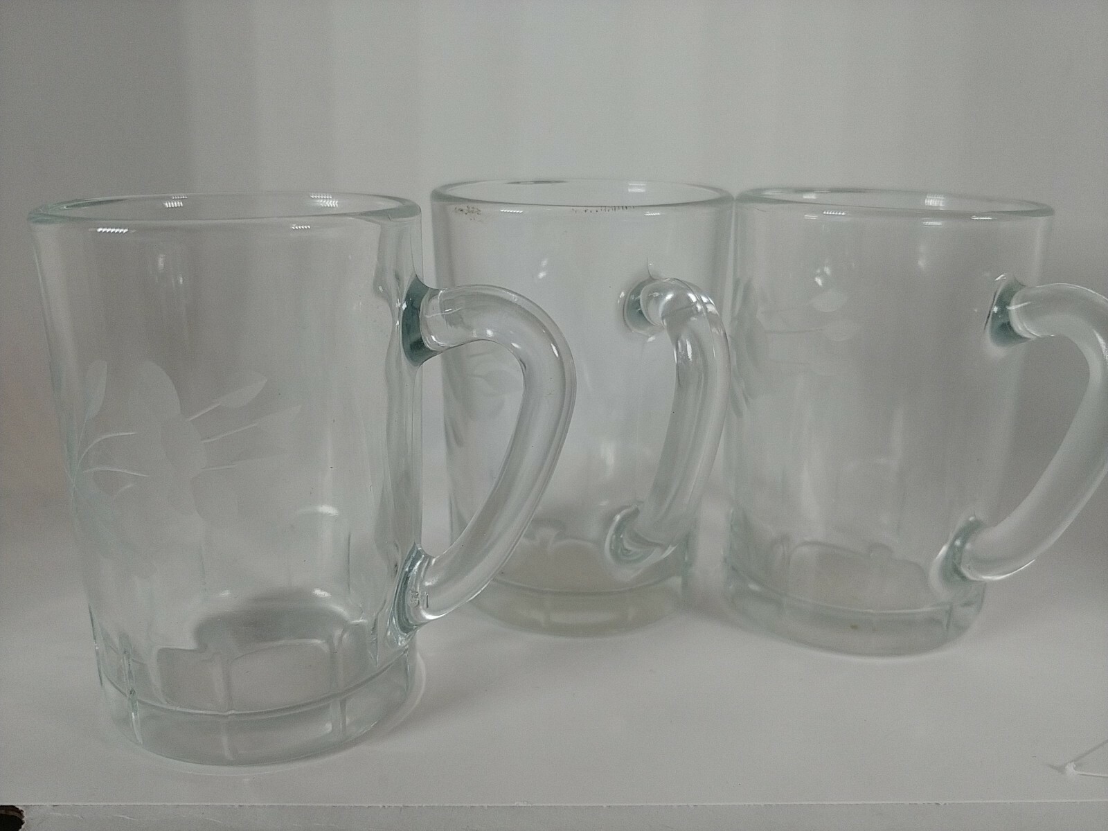 3 Etched Flower Mini Mug Shot Glass Set From France