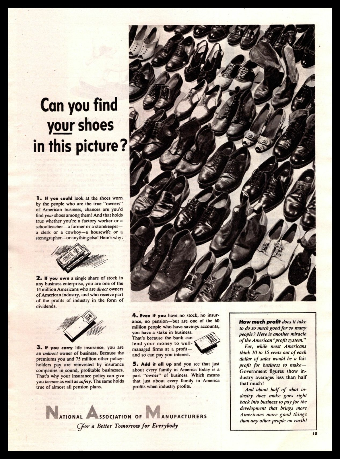 1948 National Association Of Manufacturers "Can You Find Your Shoes?" Print Ad