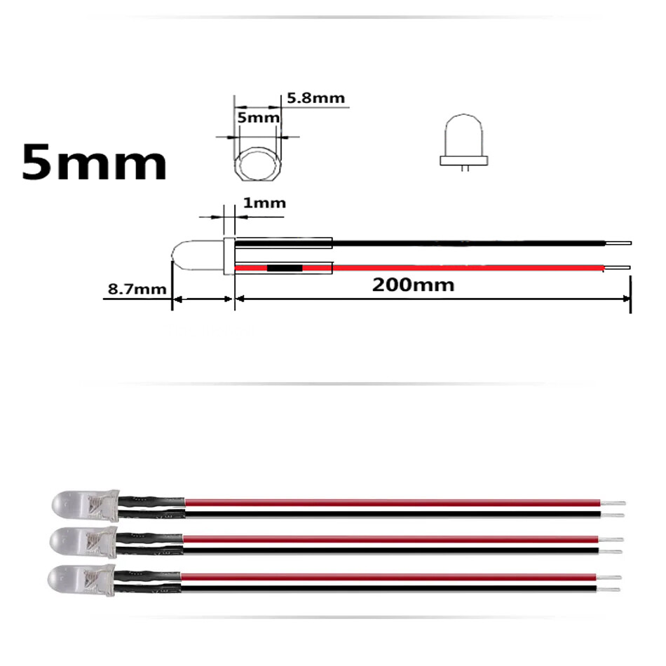 5mm LED DC12V 24V 20cm Pre-wired Diode Lamp Decoration Light Emitting Diodes