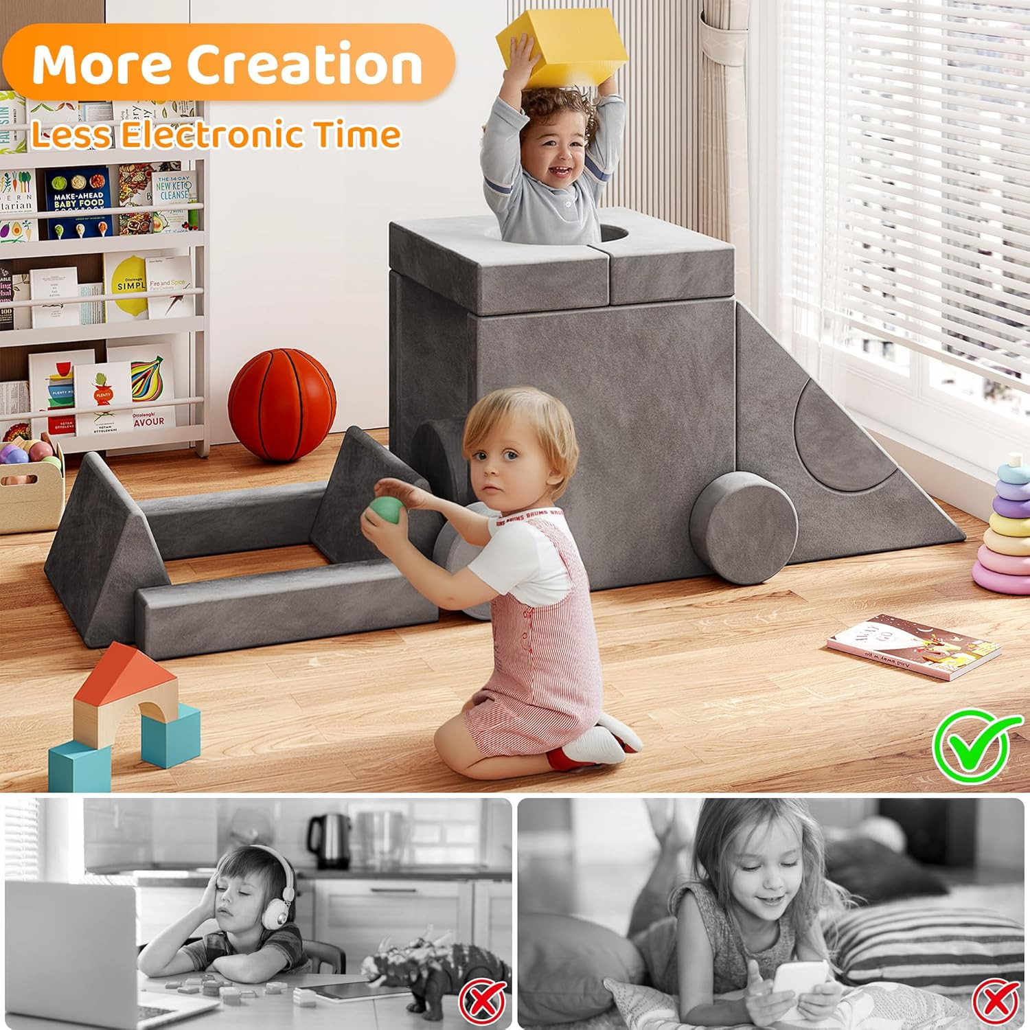 18Pcs Play Couch for Kids,Modular Kids Play Couch for Playroom Bedroom Living Ro