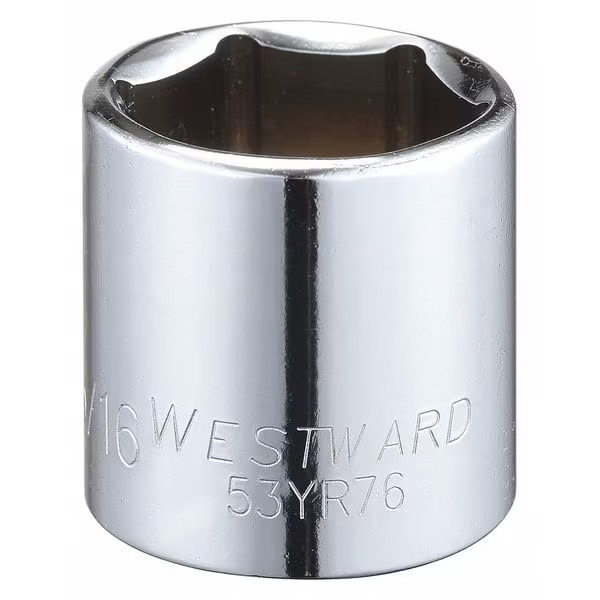 Westward WESTWARD 3/8 in Drive, 15/16" Hex SAE Socket, 6 Points,  Steel, Chrome,