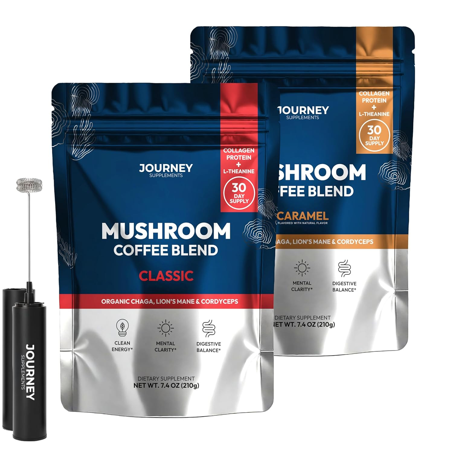 Mushroom Coffee with Collagen Bundle – Classic & Caramel Flavors (60 Servings To