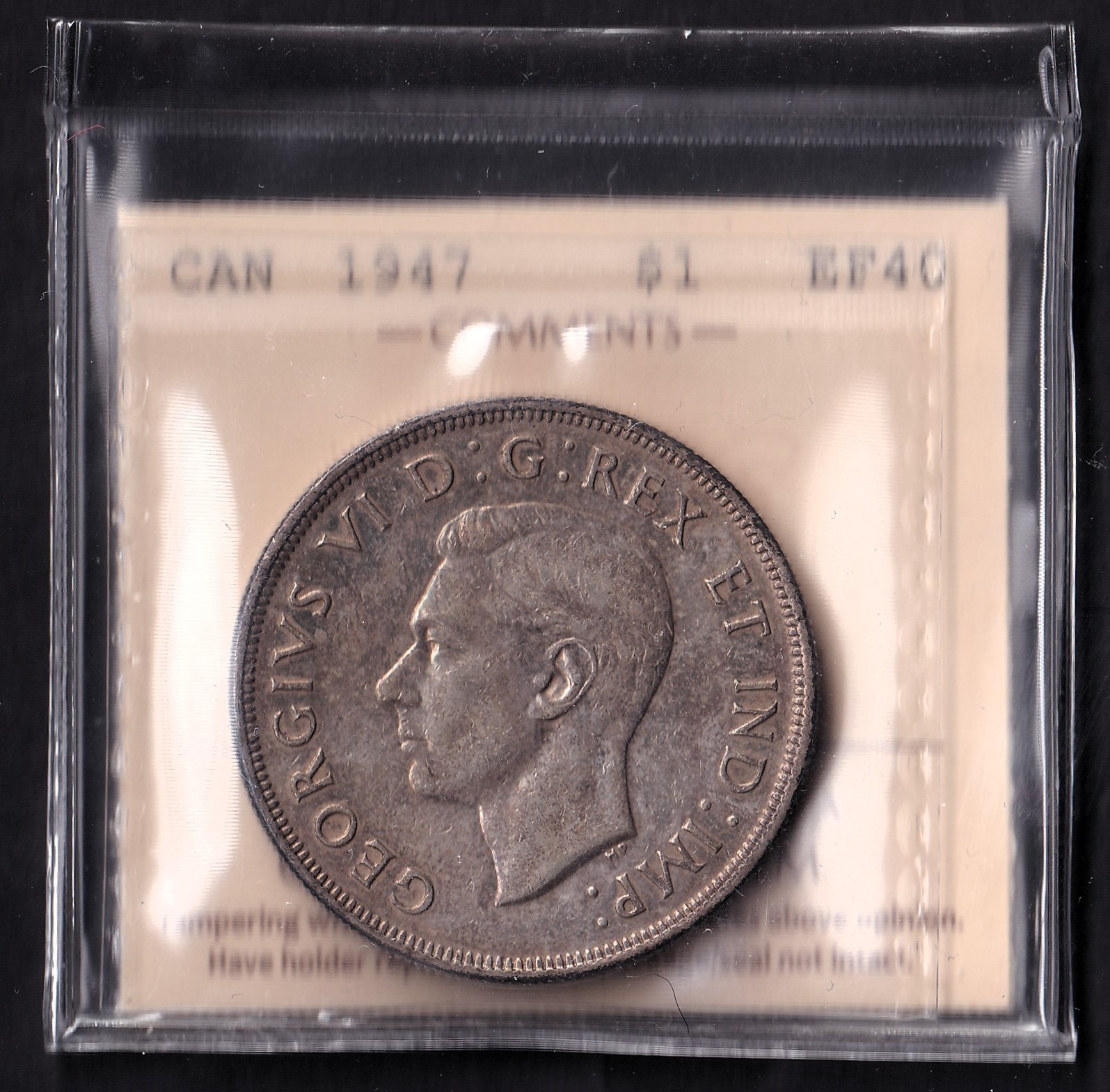 Canada 1947 $1 One Silver Dollar King George VI ICCS Graded EF-40 Blunt 7 .800