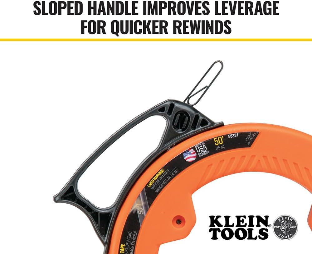 56331 50-Foot Electrical Fish Tape, Steel Wire Puller with Double Loop Tip, Opti