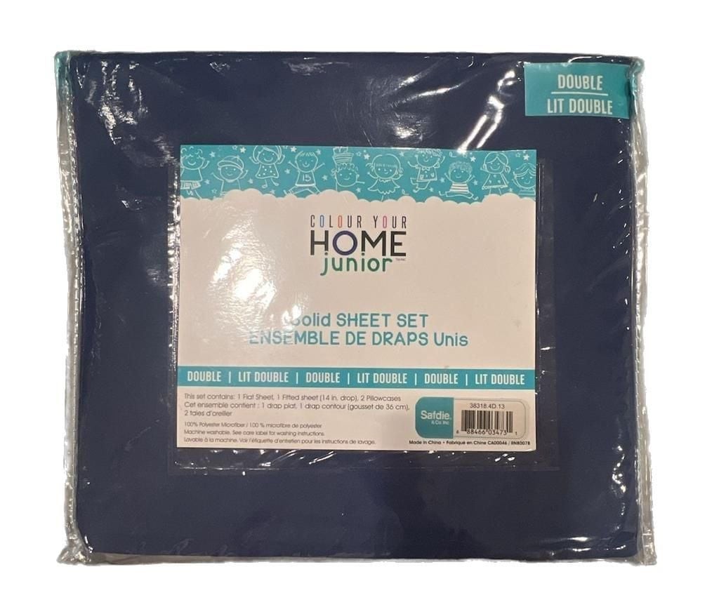 Colour Your Home Junior Solid Sheet Set Double Navy