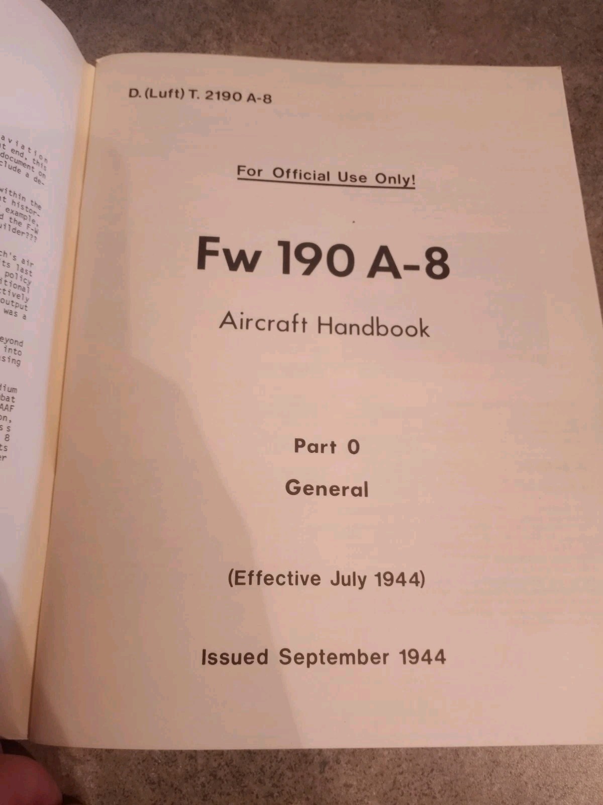 Valkyrie Publications Focke-Wulf Fw 190 A-8 Aircraft Handbook 1974 WW2 Reprint