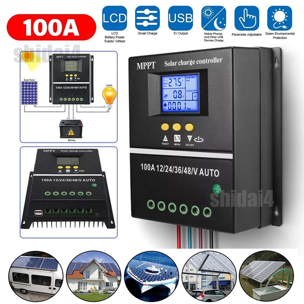 100A MPPT Solar Charge Controller 12V 24V 36V 48V PV Battery Regulator Dual USB