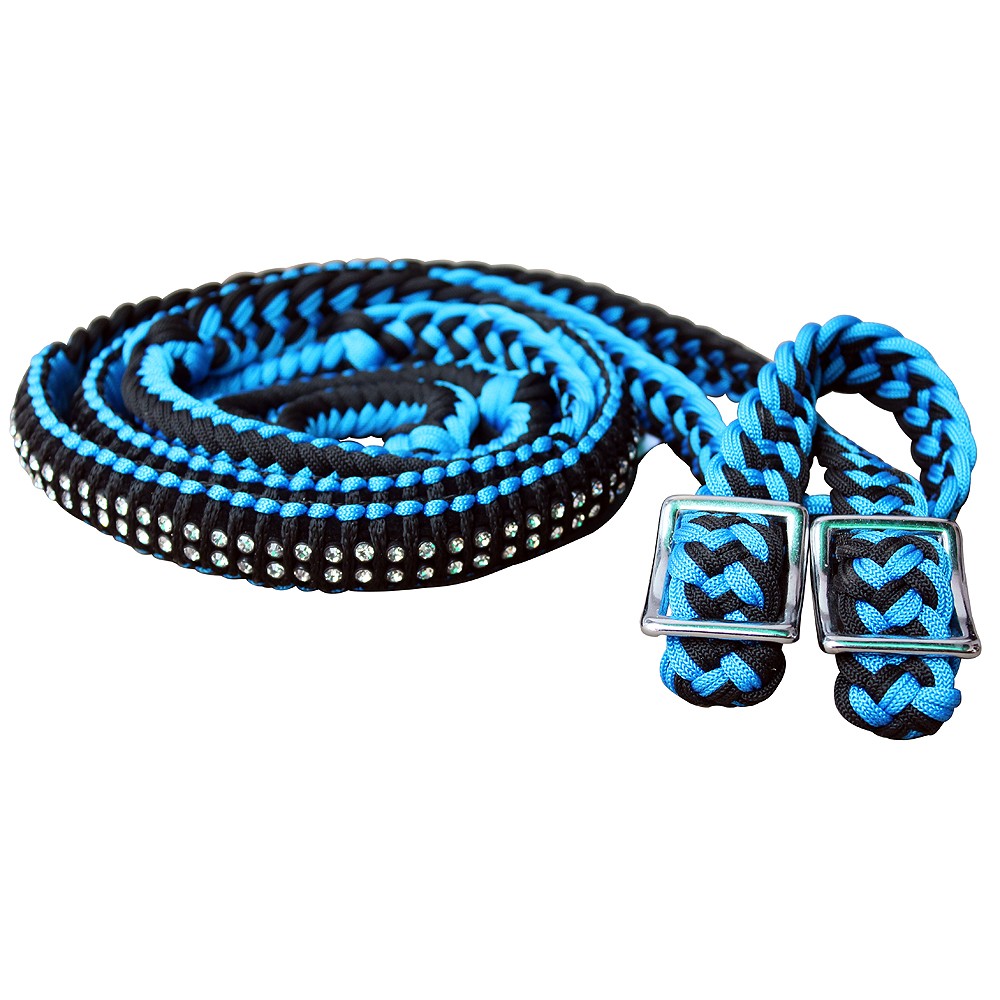 C-A127 1" X 8Ft Hilason Braided Poly Barrel Horse Racing Reins Flat Grip Knots