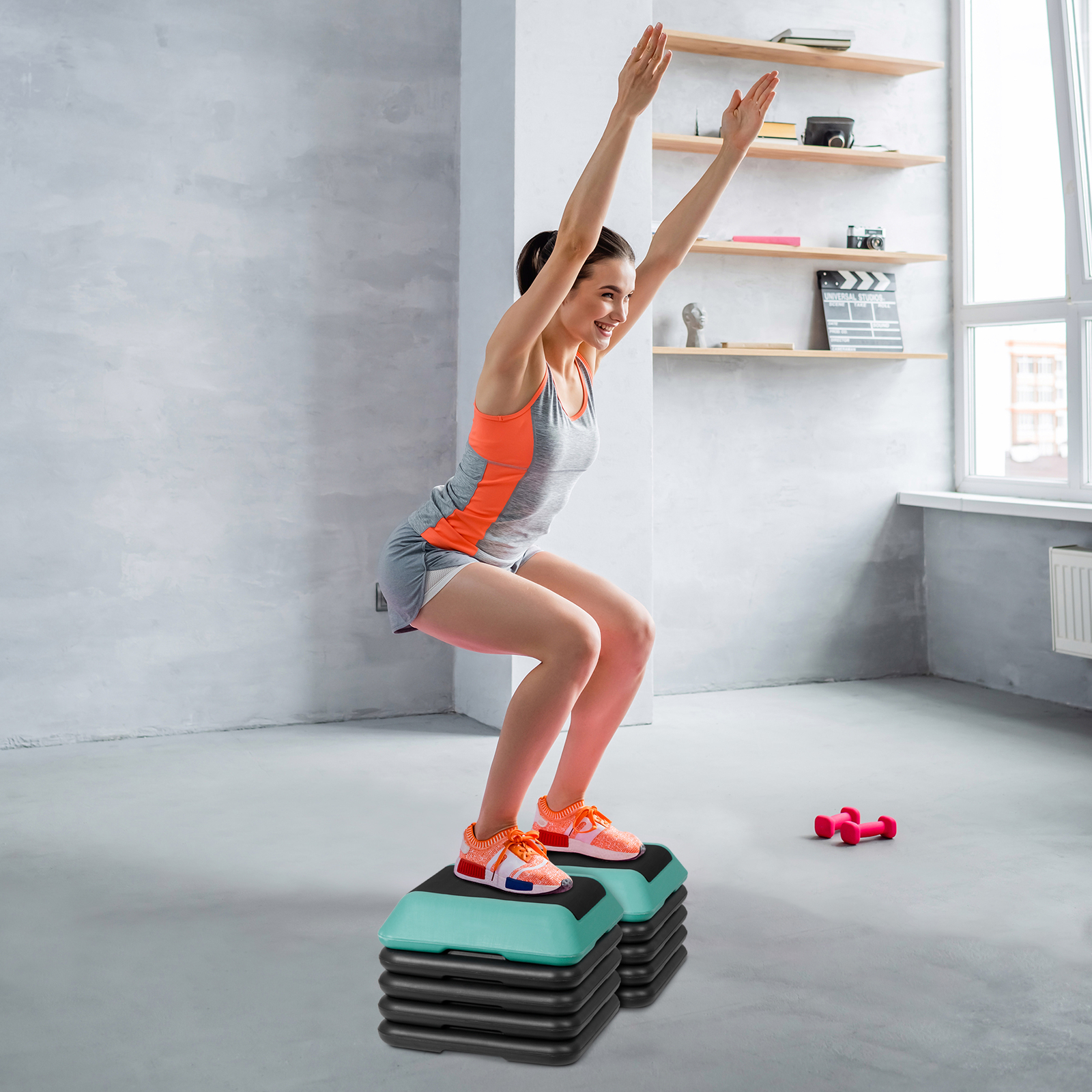 16" x 16" Adjustable Aerobic Stepper Workout Platform with 4 Risers Risers