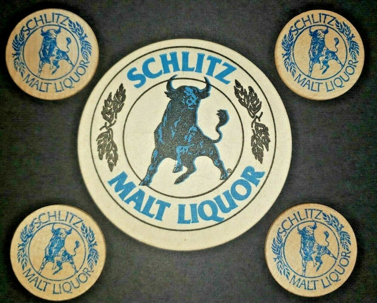 Vintage 1970's Schlitz Malt Liquor Wooden Nickel - Beer Brewery Token Lot  4 I4