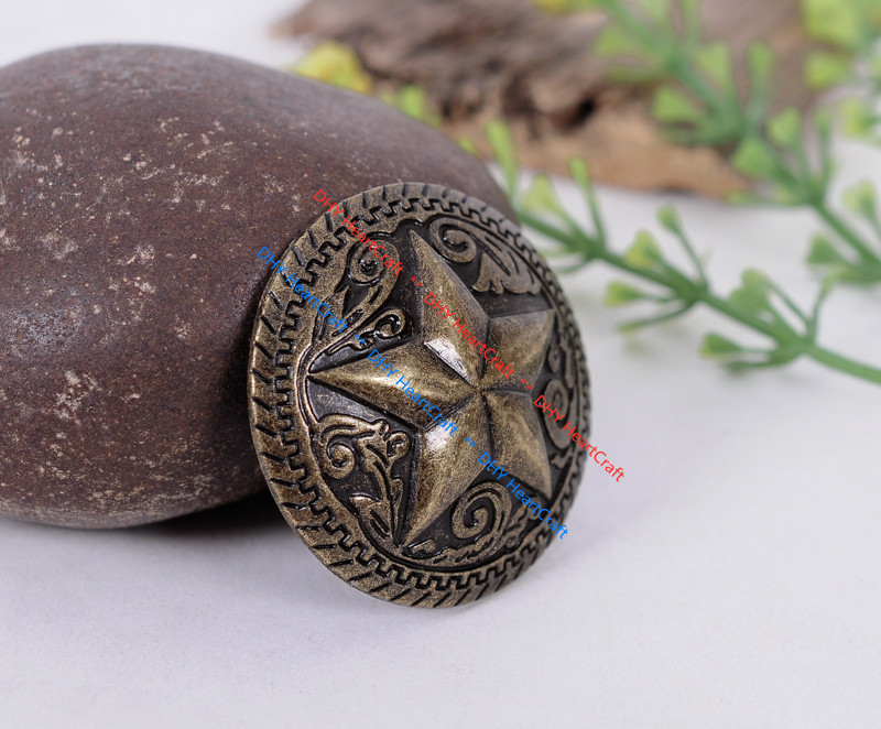 5x 34mm Brass Western Texas Star Ranger Flower Leathercraft Wallet Belt Conchos