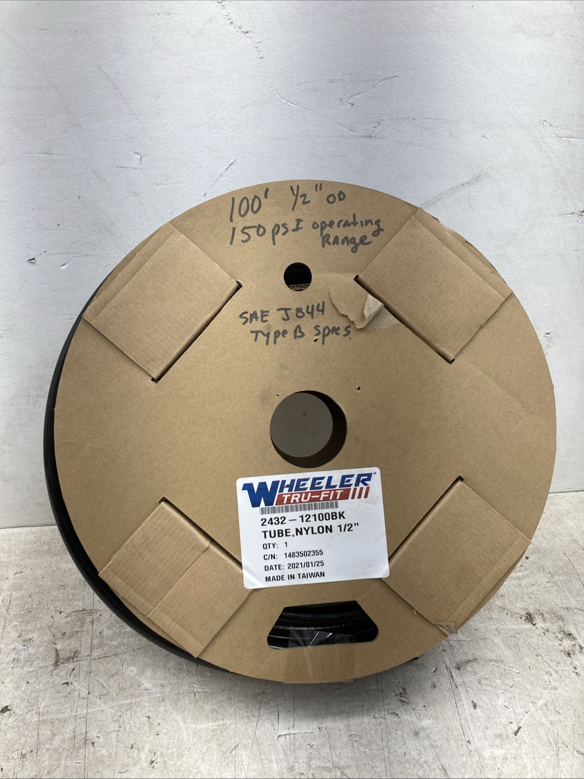 1/2" Black Nylon Tubing 2432-12100BK-100ft Roll