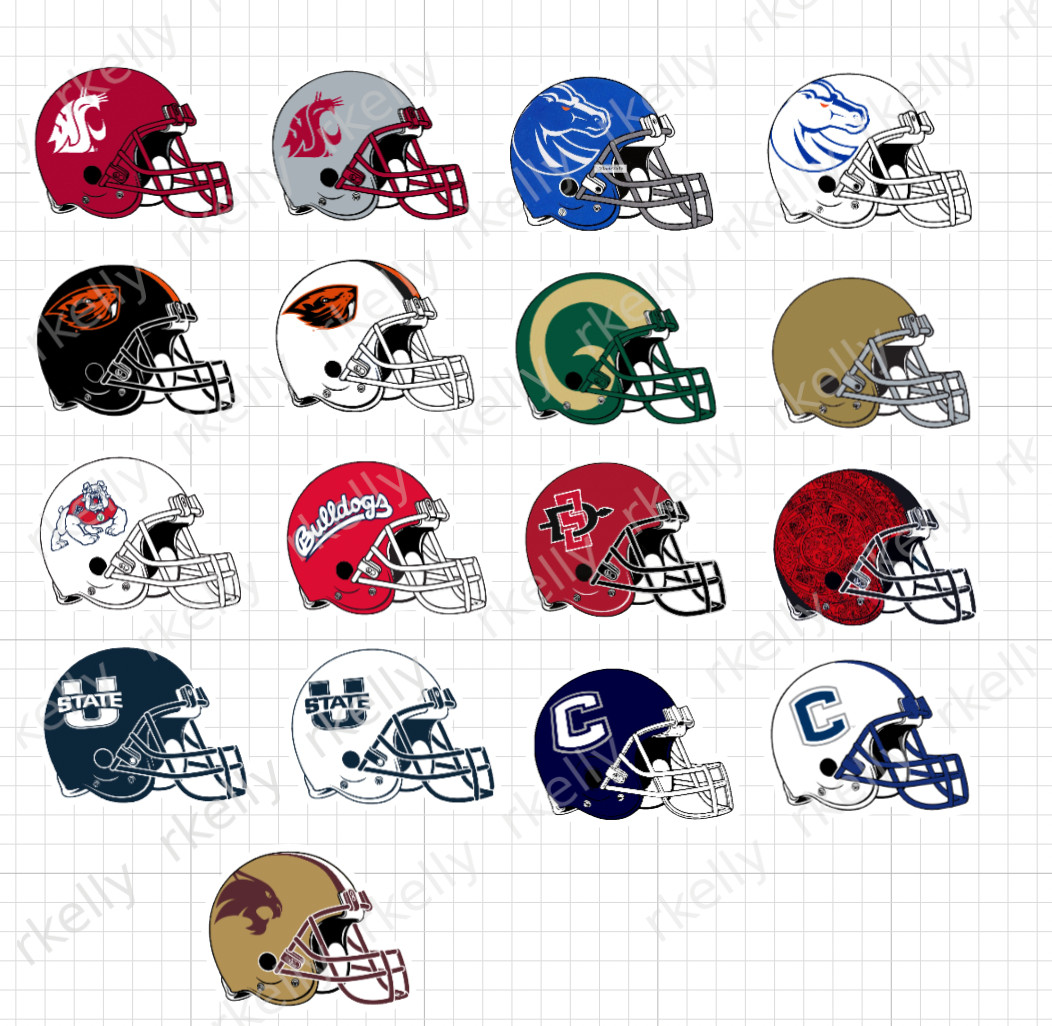 NCAA FOOTBALL HELMET SET MAGNETS - PAC 12 Teams (2026) + Independent- 17 magnets