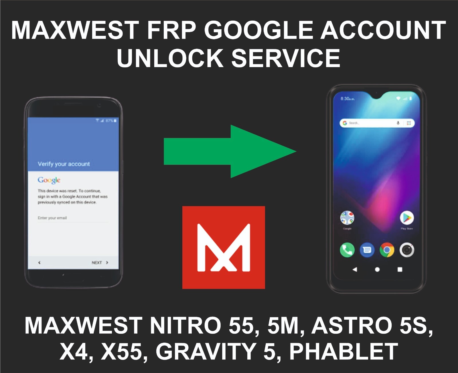 Maxwest Unlock, Go, Nitro 55M, 5M, Astro 5S, X4, X55, 6, Gravity 5, 6, Astro