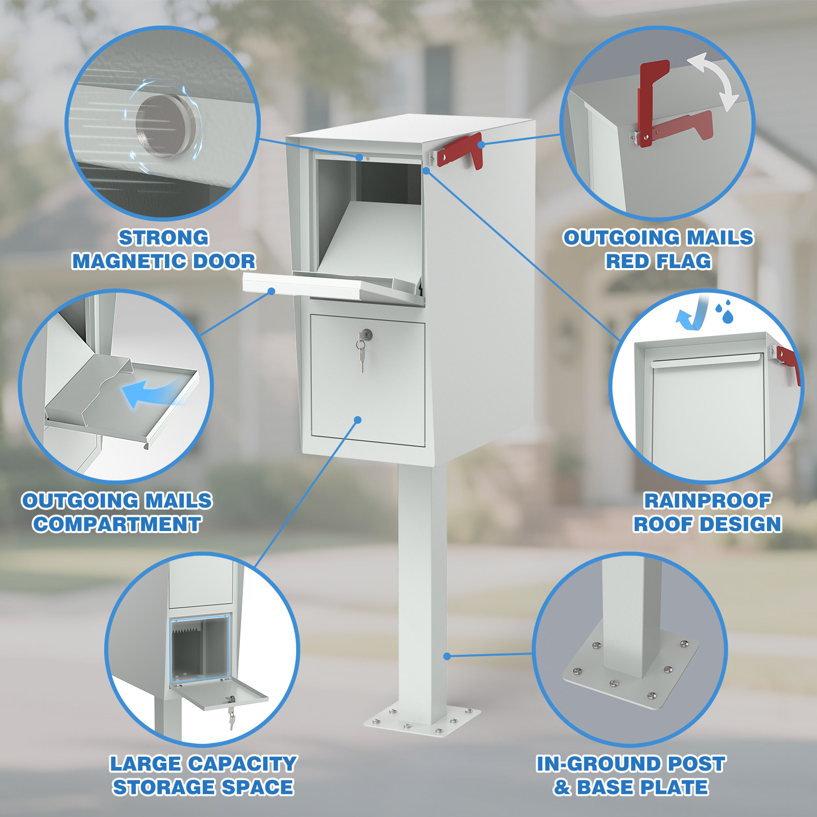 Curbside Locking Mailbox for Packages Large Street Mailbox for Outside with Post