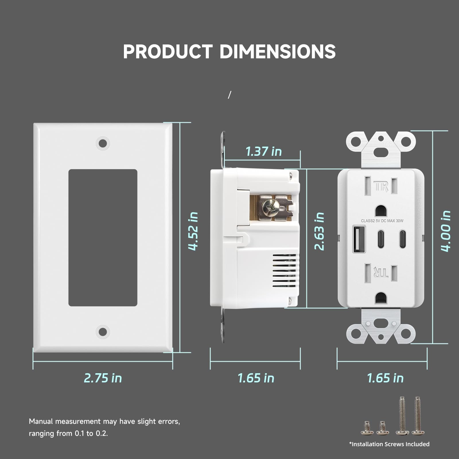 Alastech USB Wall Outlets 15 Amp White 10 Pack