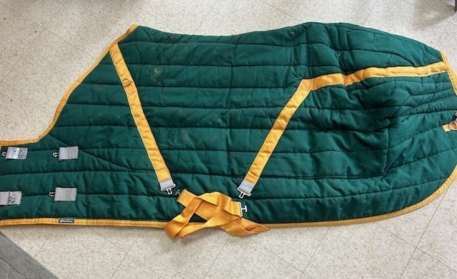 Triple Crown Heavyweight Stable BLANKET Size Horse 76" Green w/ Yellow Trim *VGC