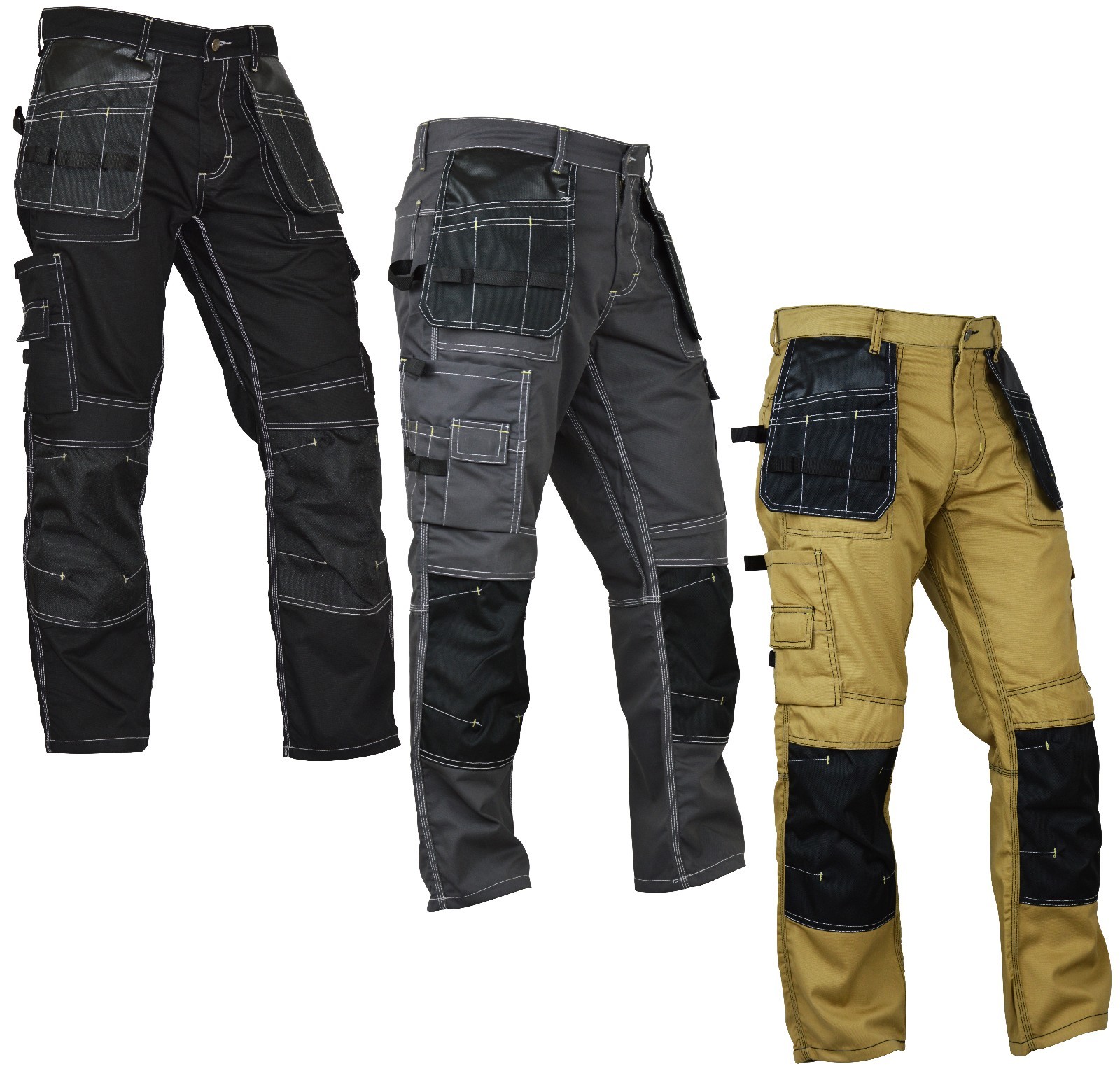 Men Construction Pants Carpenter Cordura Knee Reinforcement Workwear Trousers