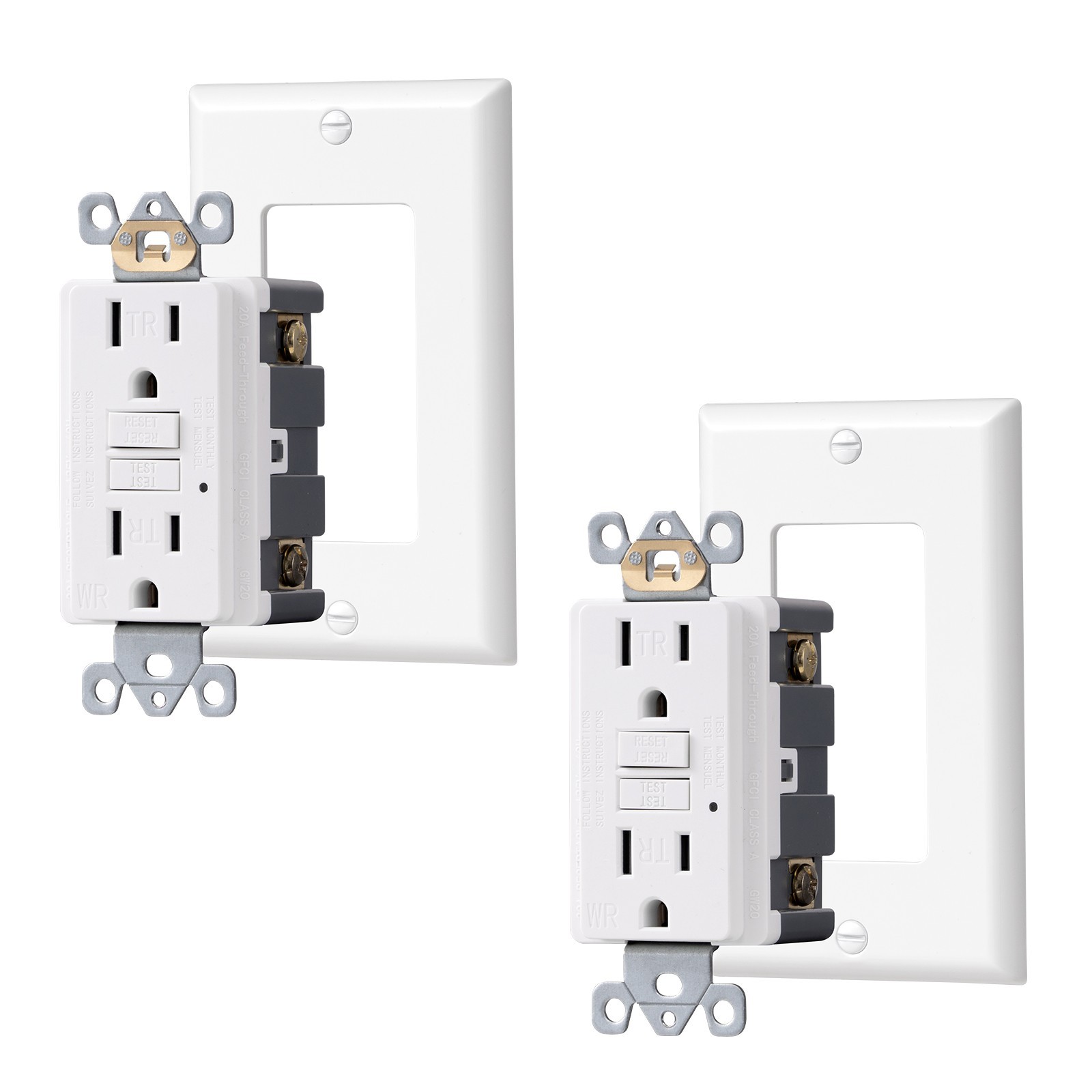 2 Pack 15 Amp GFCI Outlet, Self-Test GFI Receptacles with LED Indicator,