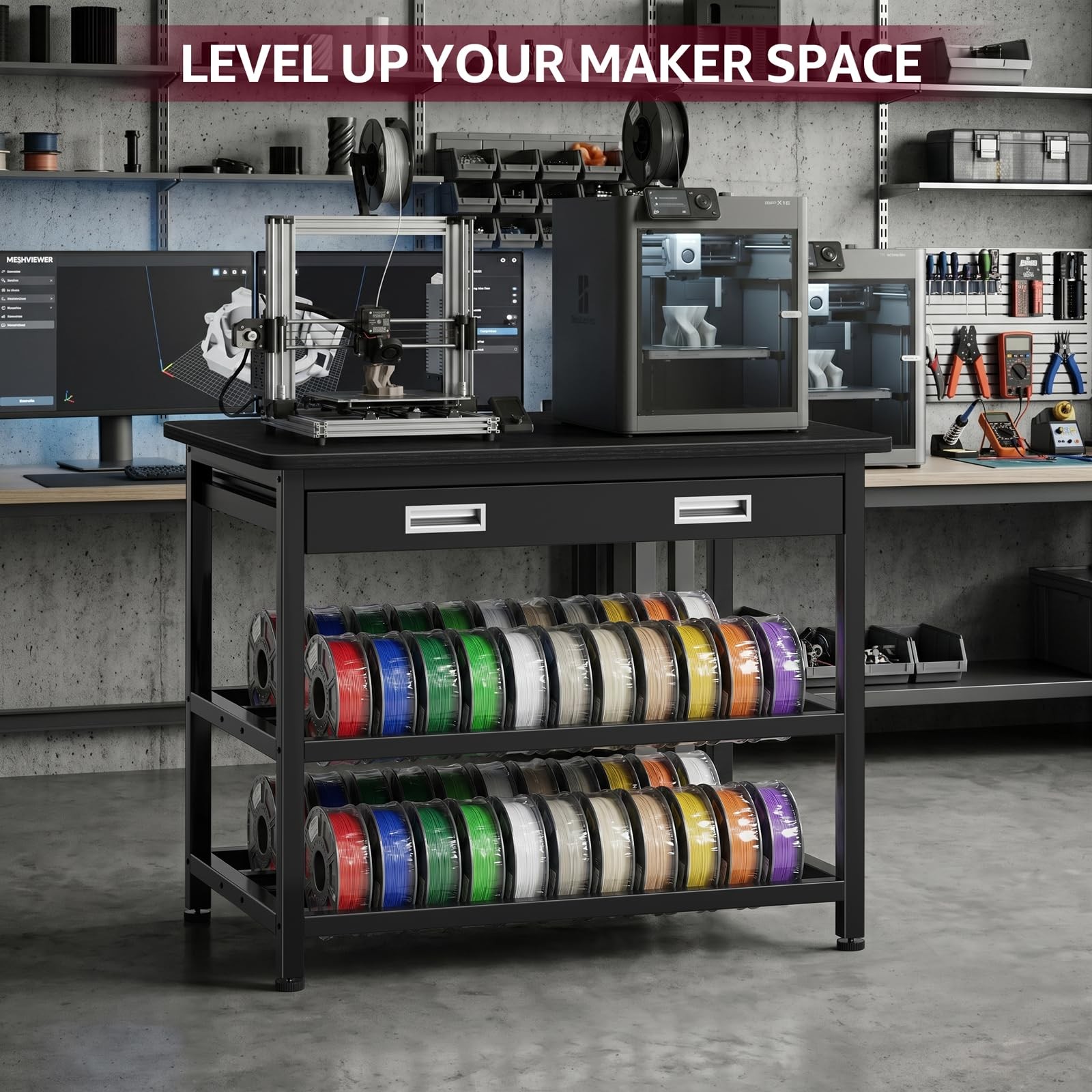 3D Printer Stand with Filament Storage - Heavy Duty 3D Printer Table with Met...