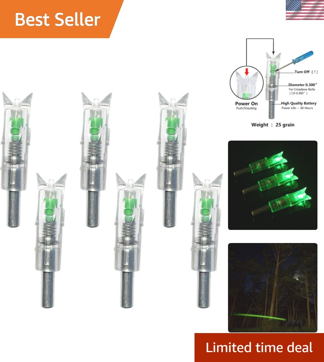 Pack of 6 Lighted Arrow Nocks for Crossbow - Easy Use & Long Battery Life