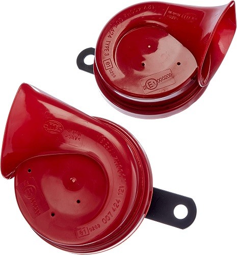 HELLA 007424801 Twin Trumpet High/Low Tone 12V Horn Kit with Bracket, Red