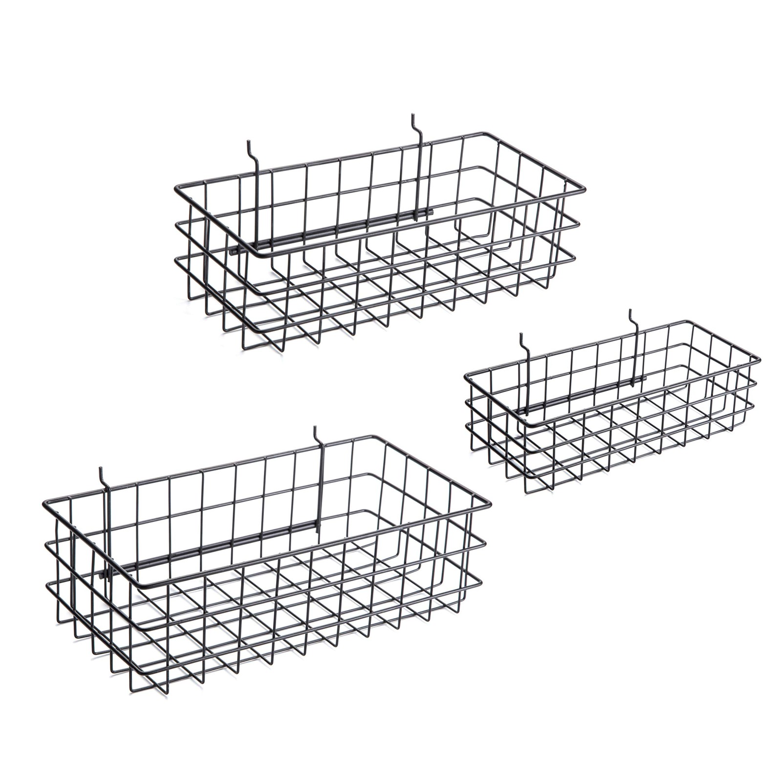 3 PCS Black Pegboard Baskets Square Style Metal Wire Wall Organizer Tools
