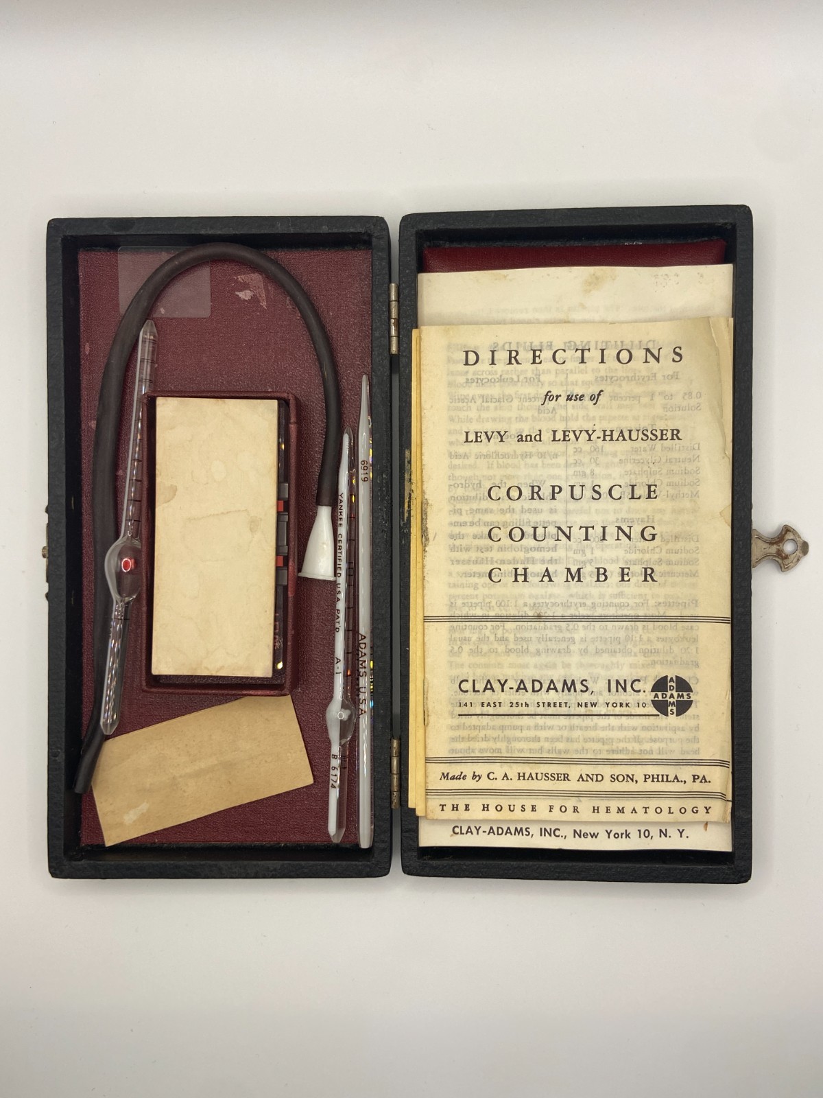 Vintage 1955 Clay-Adams Hemacytometer Set Levy-Hausser Case Manuals Medical Lab