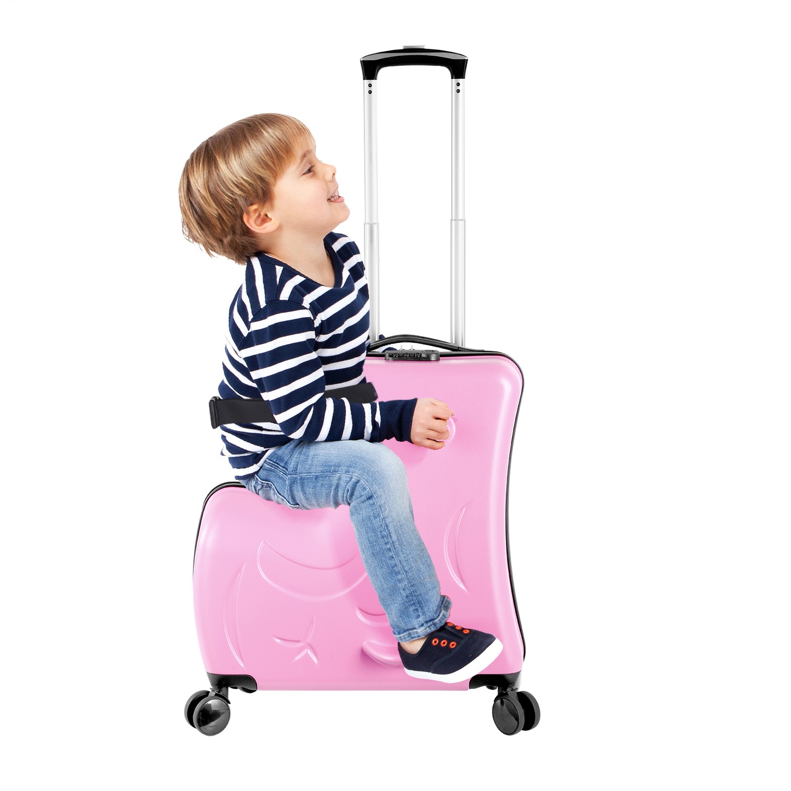 24" Spinner Luggage Kids Ride-On Roll Suitcase Luggage Bags Wheeled Trolley