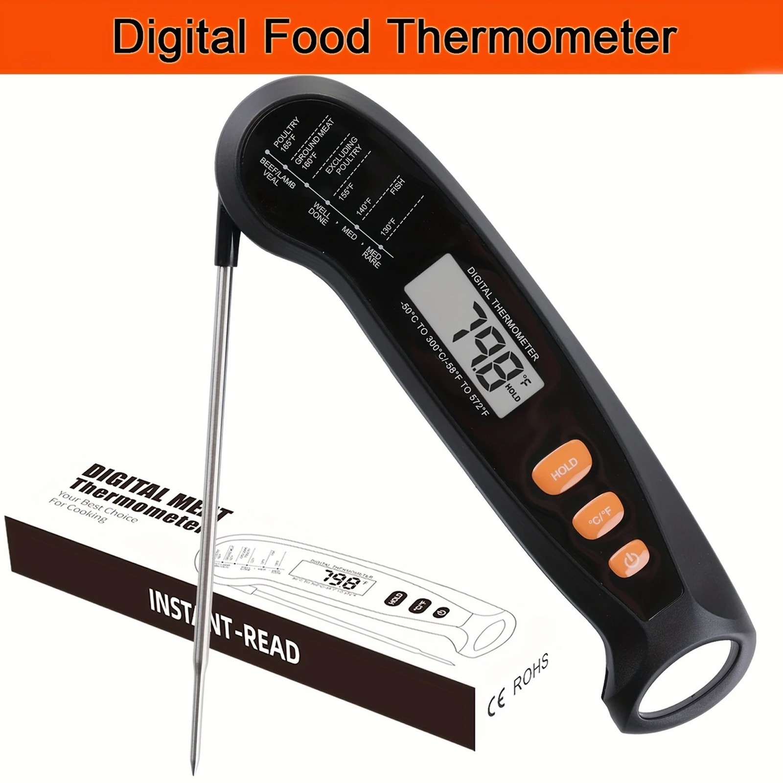 Instant-Read Digital Food Thermometer - Fast & Accurate for Cooking & Grilling