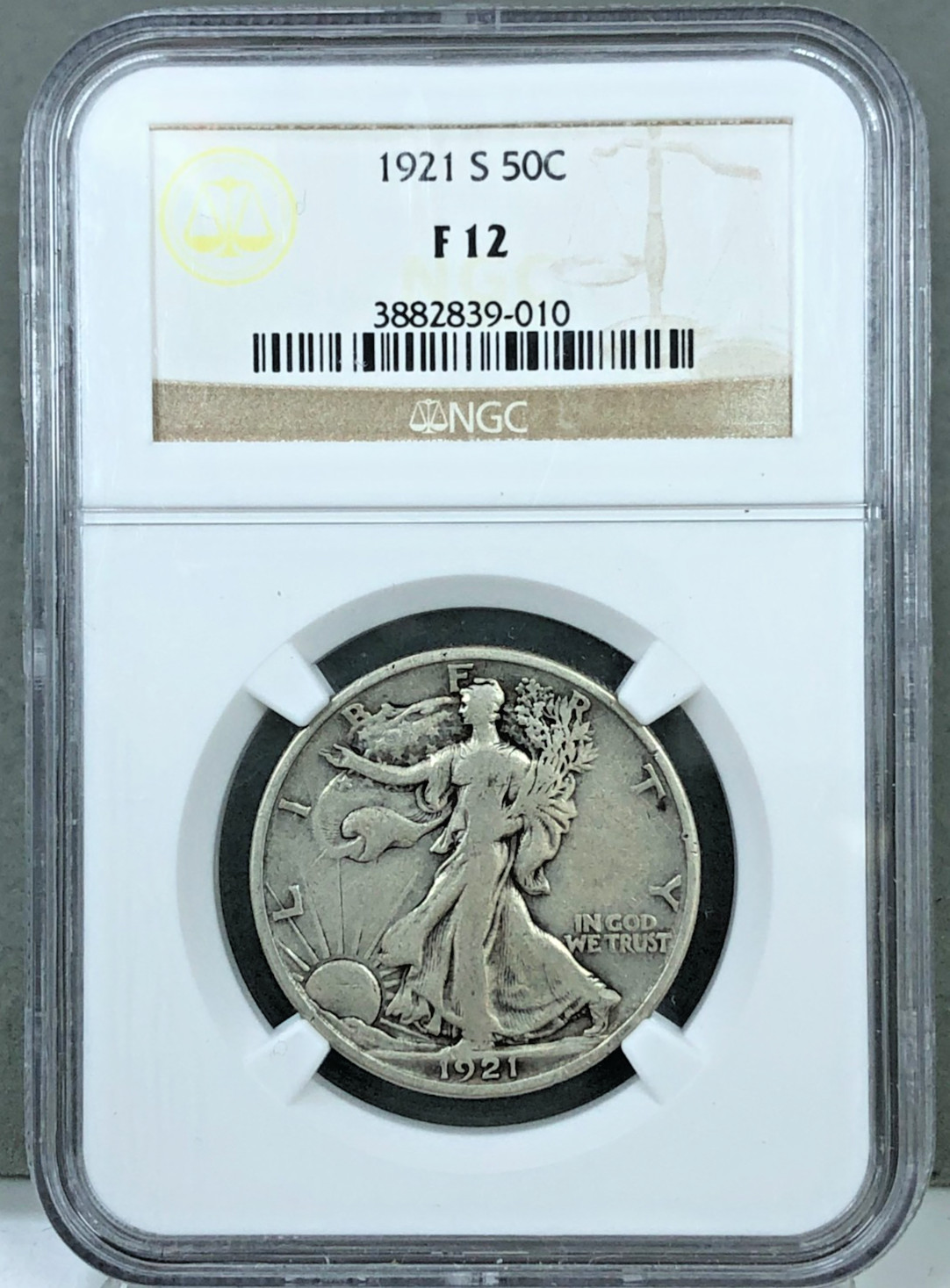 1921-S U.S. 50c Walking Liberty Half Dollar NGC F12