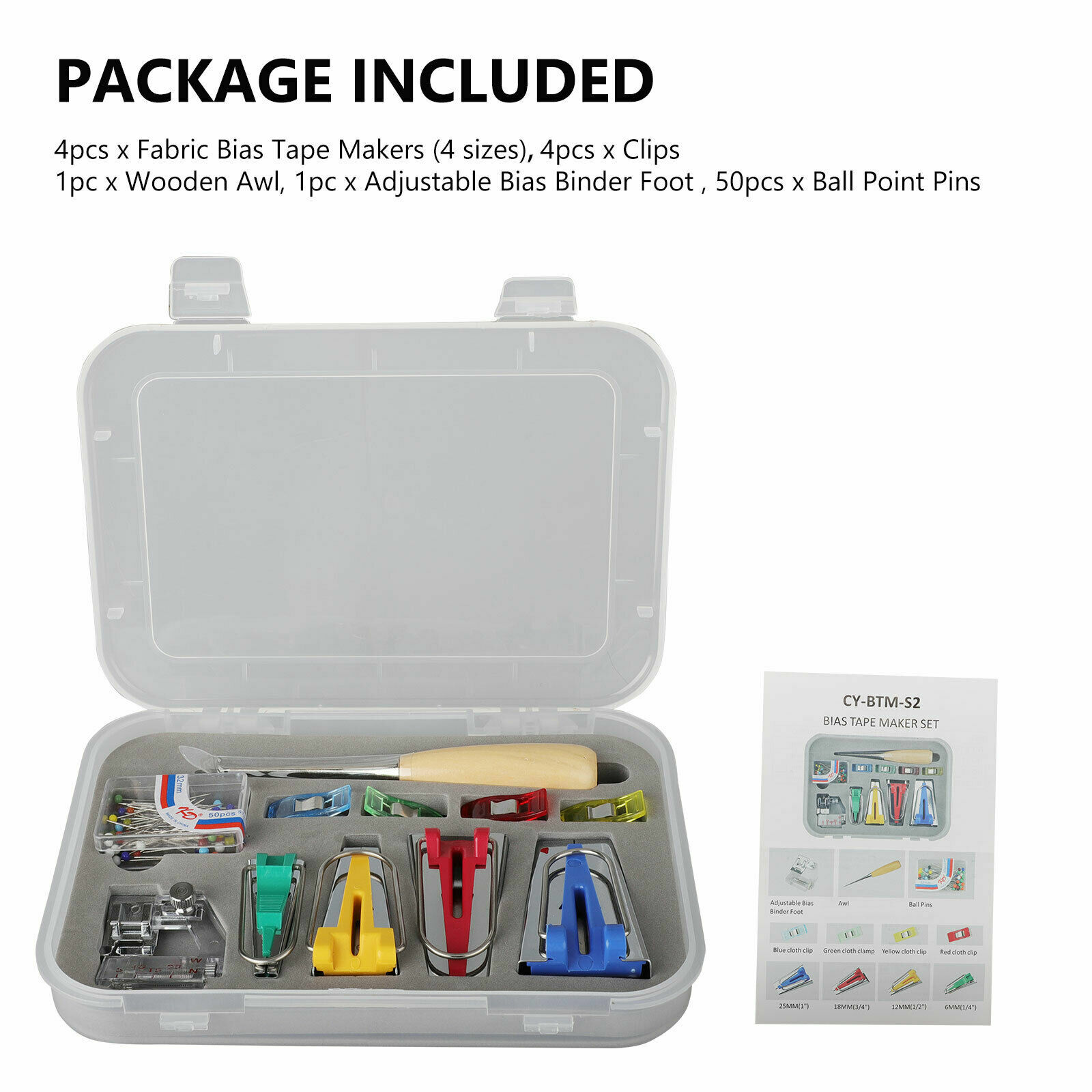 60pcs Fabric Bias Binding Tape Maker Kit Binder Foot For Sewing Quilting Sew Kit