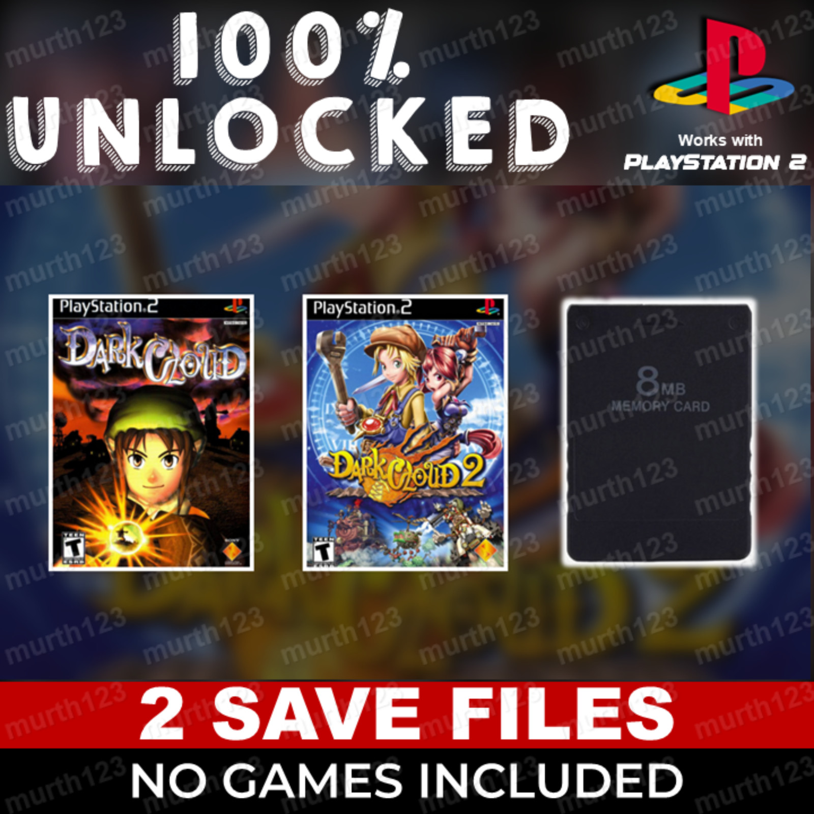 Dark Cloud 1 & 2 PS2 Memory Card Unlocked Beaten 100% Complete