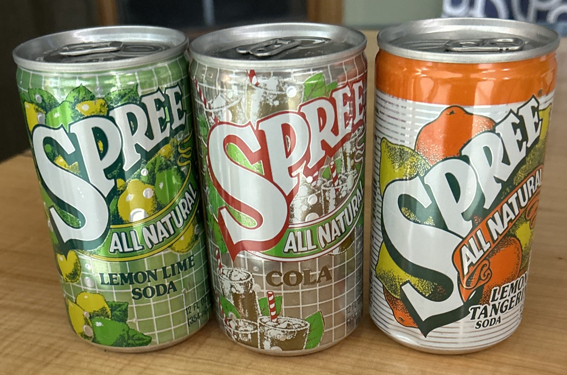 Vtg SPREE 12oz. Empty Aluminum Sealed Pull Tab Can Lot Of 3, Cola/Lime/Tangerine