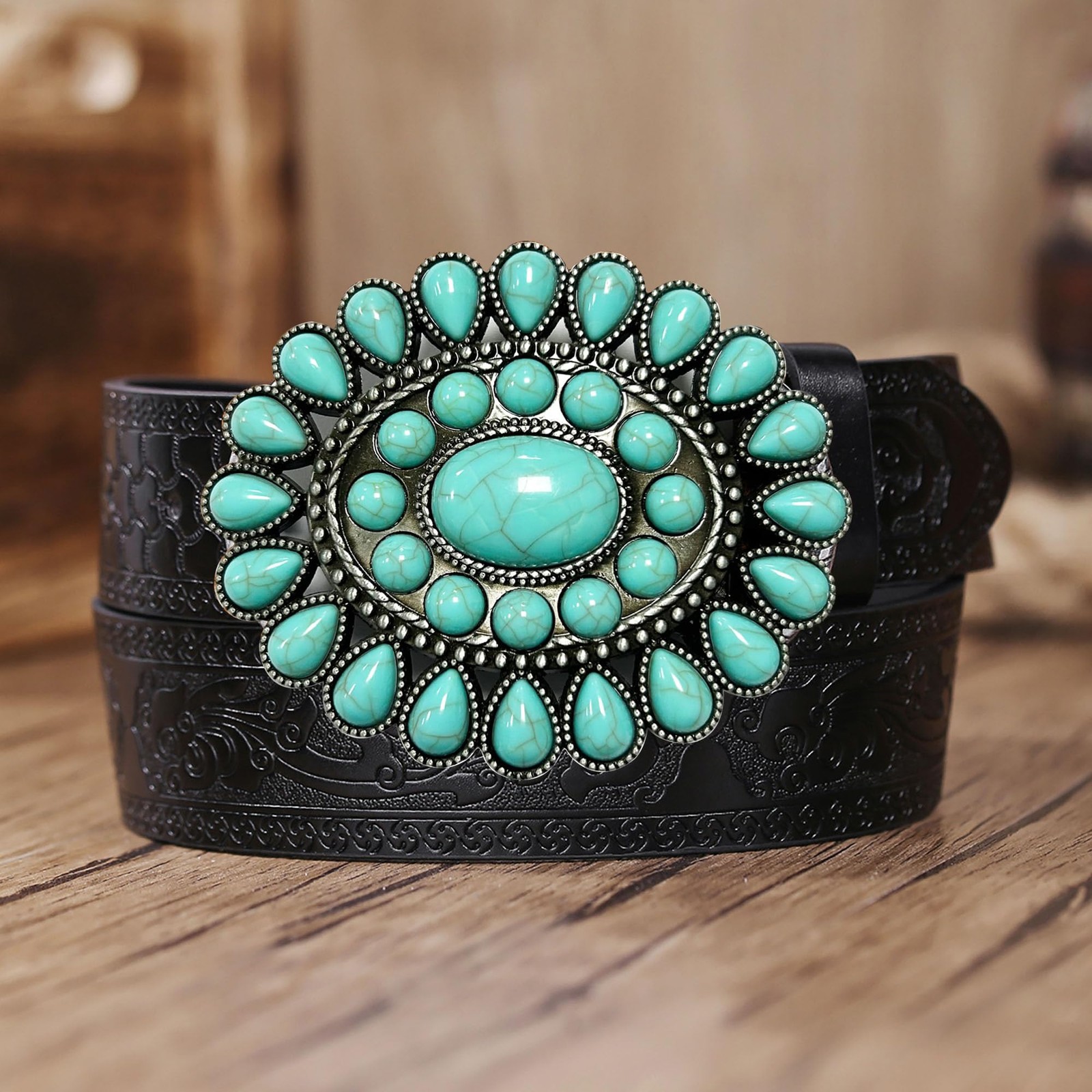 Wojgzon Turquoise Buckles for Women Men Western 3.58 x 2.83in, #1