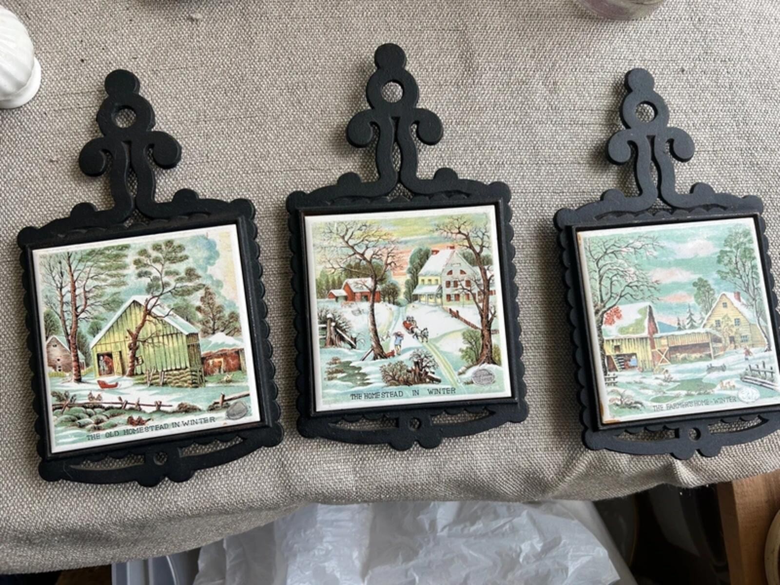 3 vintage Cast iron trivets Japan Homestead Cottagecore