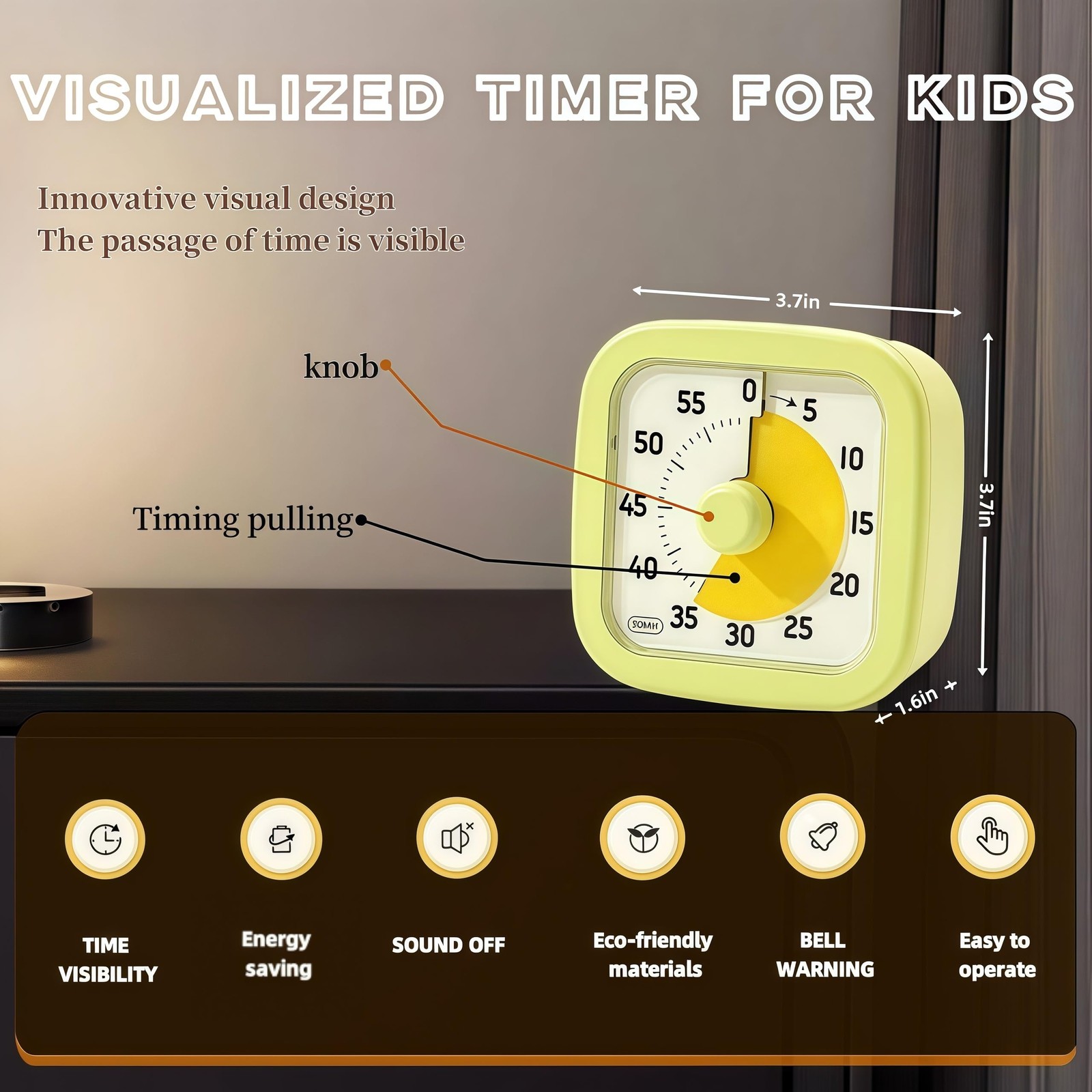 Visual Timer for Kids Home - 60 Minute Avocado Green