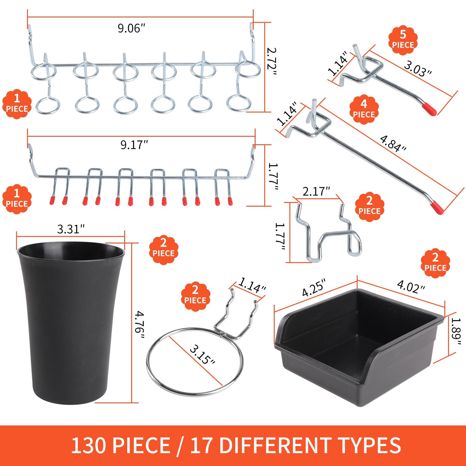FALPRO 130PCS Pegboard Hooks Assortment - Peg board Hooks for Hanging Tools w...