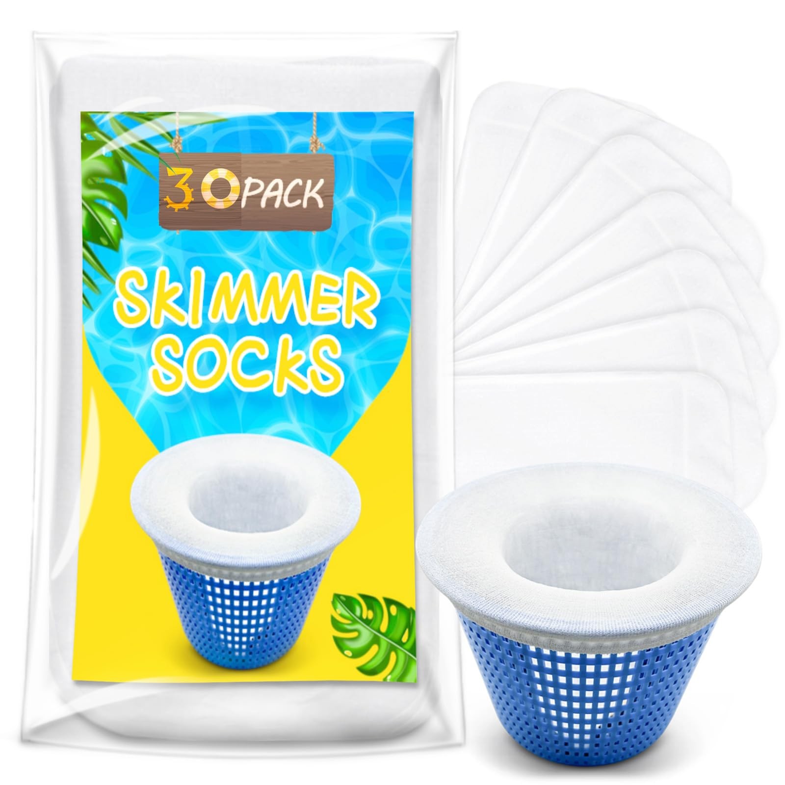 ROMIVO 30 Pack Pool Skimmer Filter Socks for Inground Or 30 Pack, White