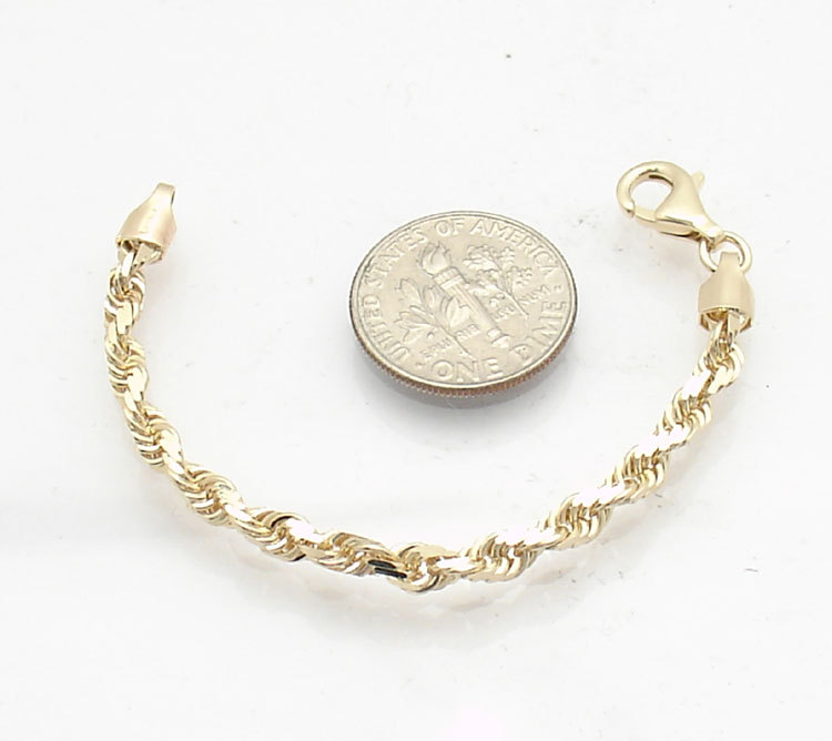 4mm Diamond Cut Rope Chain Necklace Extender Pendant Real Solid 14K Yellow Gold