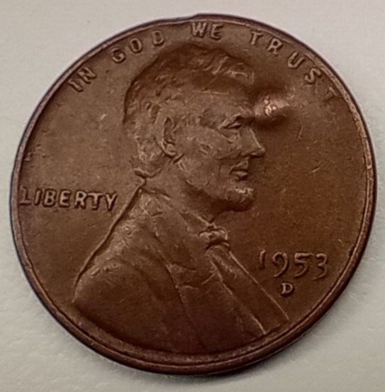Lincoln Wheat Penny 1953 D  Error  Rockwall Pressure Test Mark