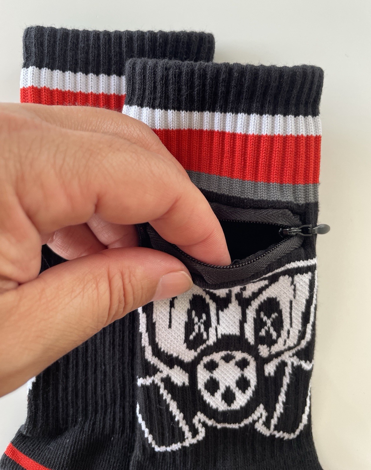 Fort Troff MS Troff DL Black & Red Pocket Security Crew Socks w/ Zipper Pocket