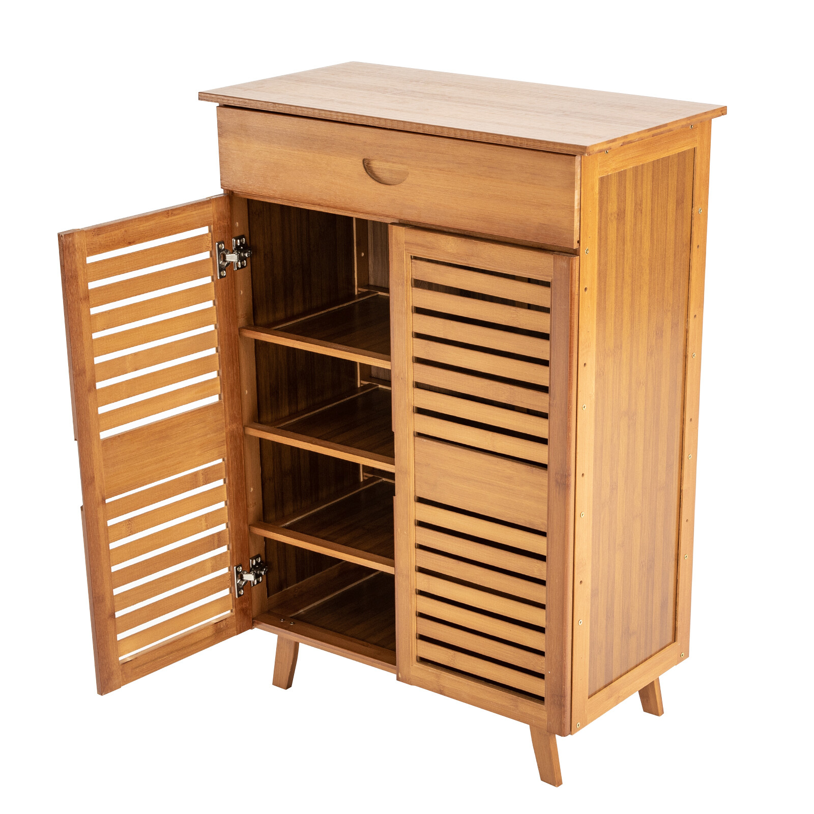 4-Tiers Bamboo Shoe Cabinet Entryway Hallway Rectangular Shoe Storage Cabinet