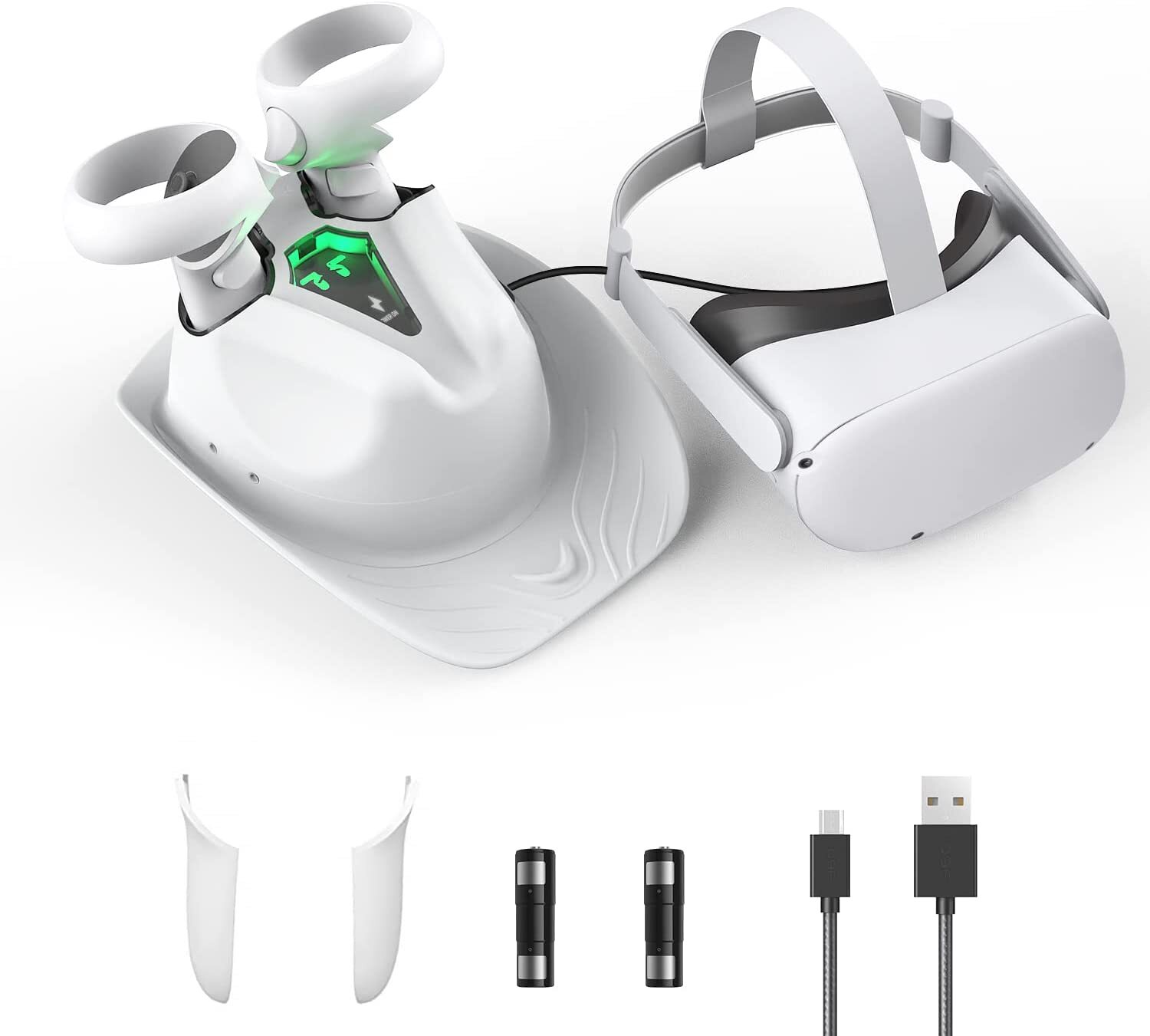 VR Charging Dock Station for Meta /Quest 2 with LED Light Rechargeable Batteries