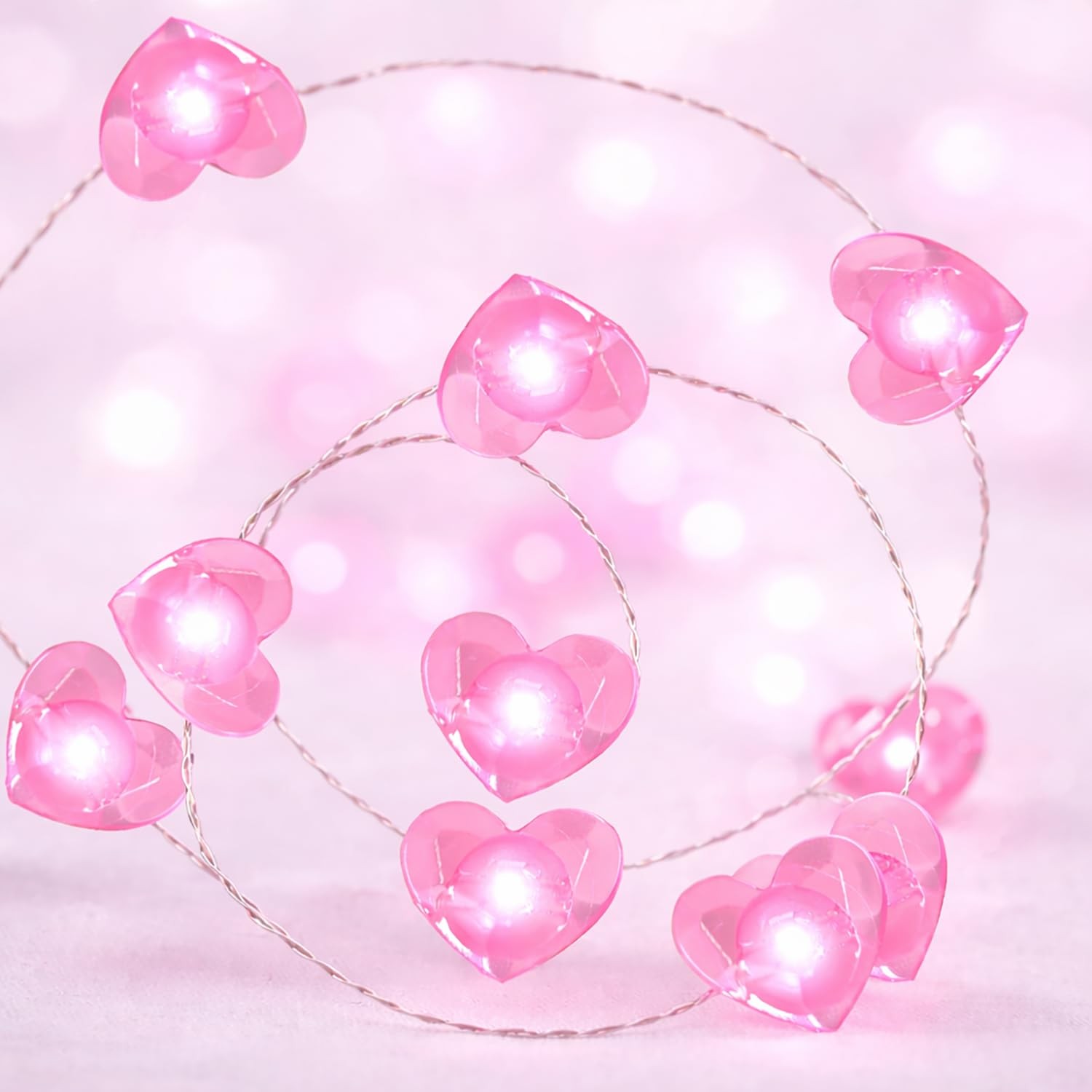 Valentine Day Decorations, 13 ft 40 LEDs Pink Heart Lights String, Fairy Stri...