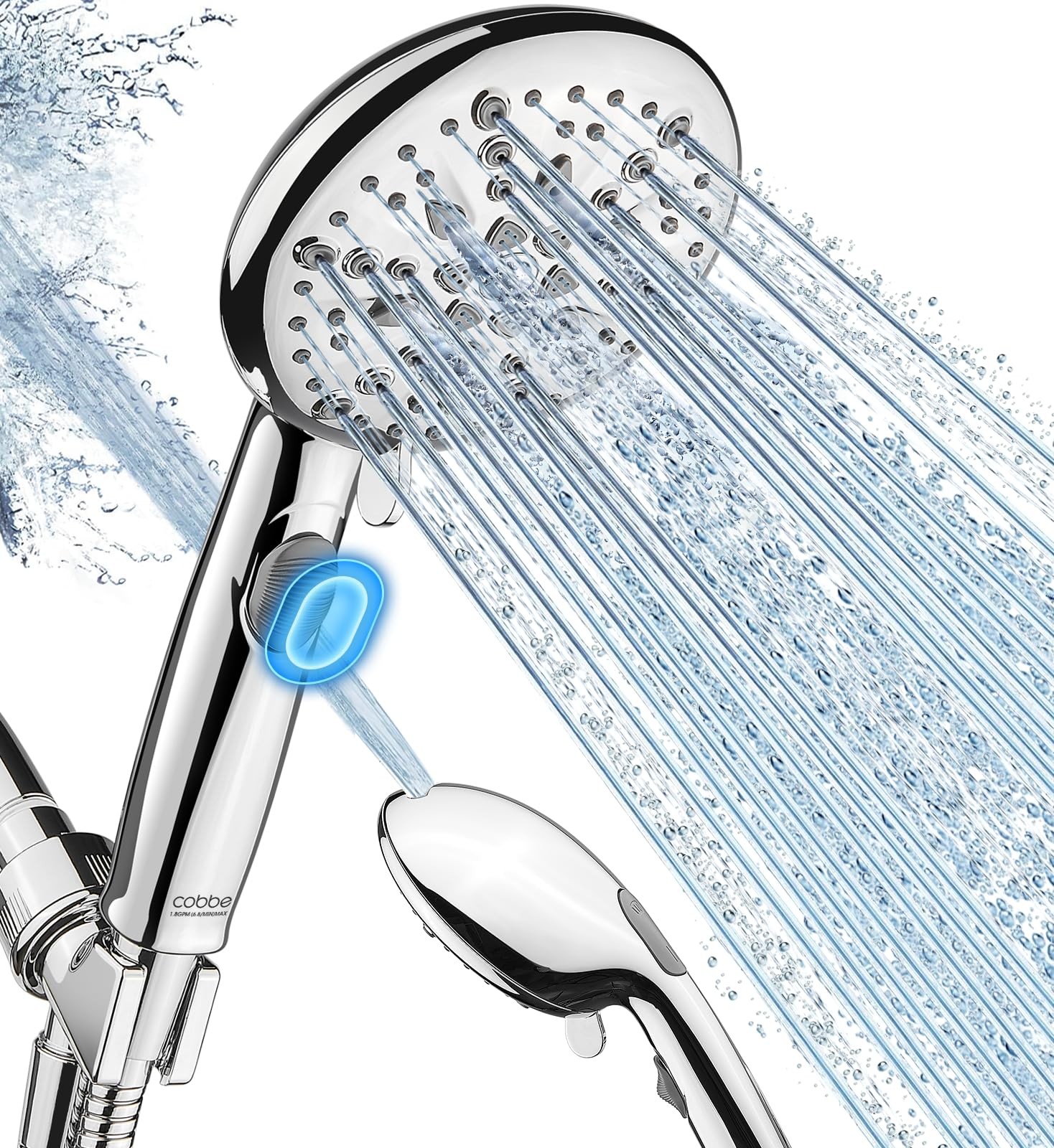 Cobbe High Pressure Shower Head with Built-in Standard model, Premium Chrome