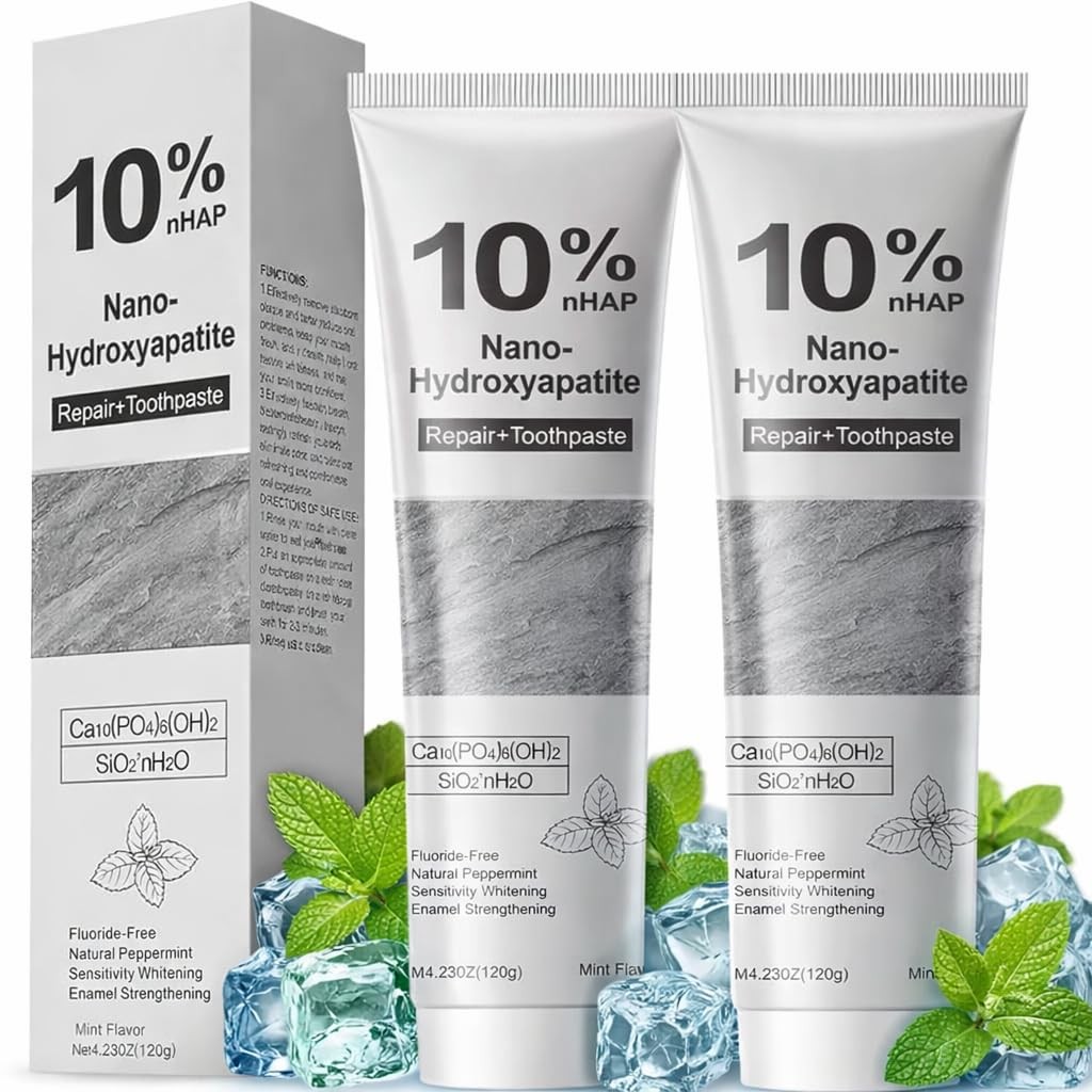 Hydroxyapatite Toothpastes, 10% Nano 2.12 Fl Oz (Pack of 2), Silver