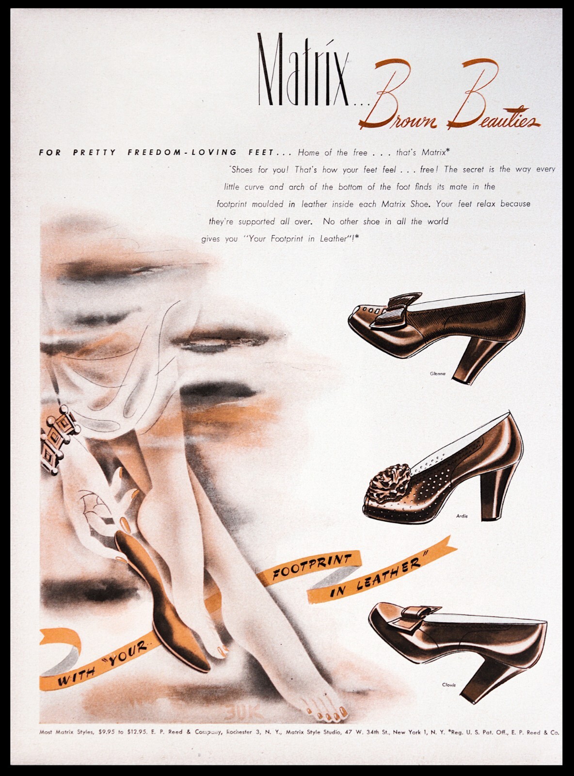 1944 MATRIX Women's Fashion Leather Shoes Brown Beauties Vintage PRINT AD