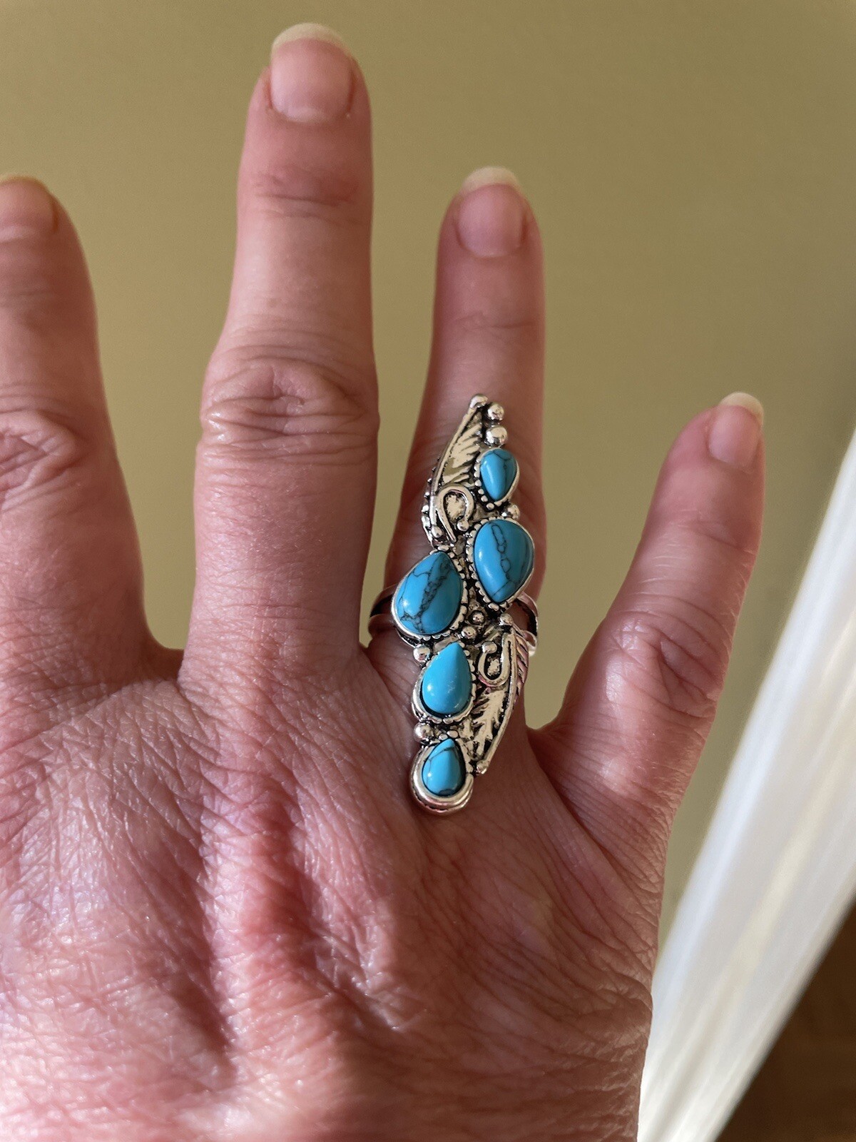BOHO Silver Elegant Charms Turquoise Ring Sz 6.5 NWOT